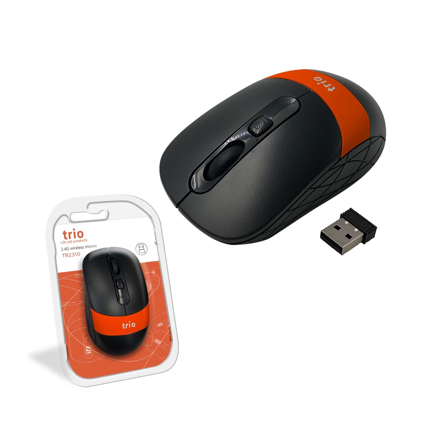 TRİO TR2310 Turuncu Kablosuz Mouse – Ergonomik ve Renkli Tasarım, Sessiz, Tak-Çalıştır USB Mouse